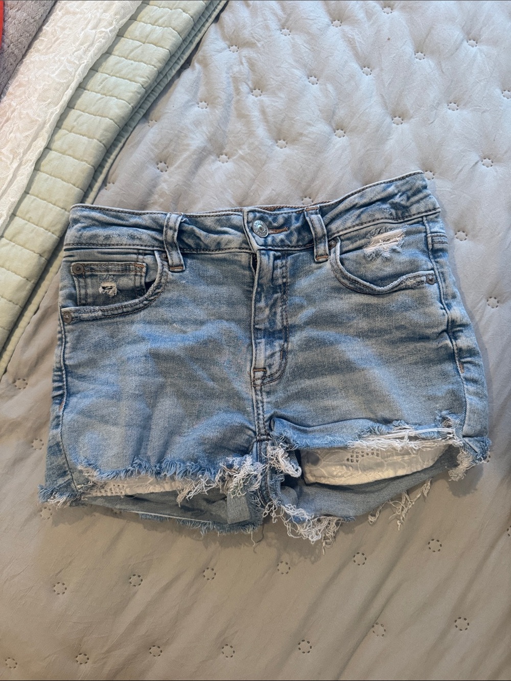 American Eagle Outfitters Light Blue Distressed Denim Shorts
